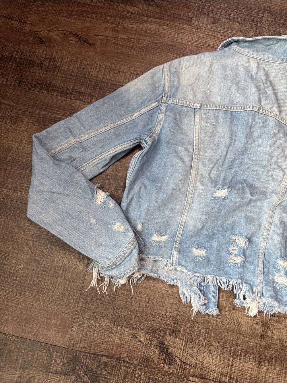 Light Wash Distressed Denim Jacket - Women's - Picture 9 of 10
